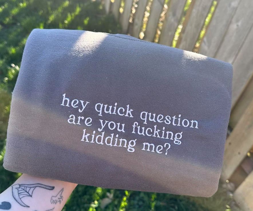 Quick question embroidered sweatshirt