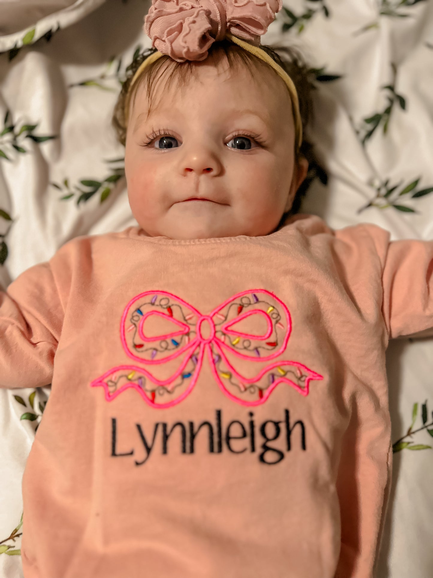 christmas embroidered bow name bubble romper