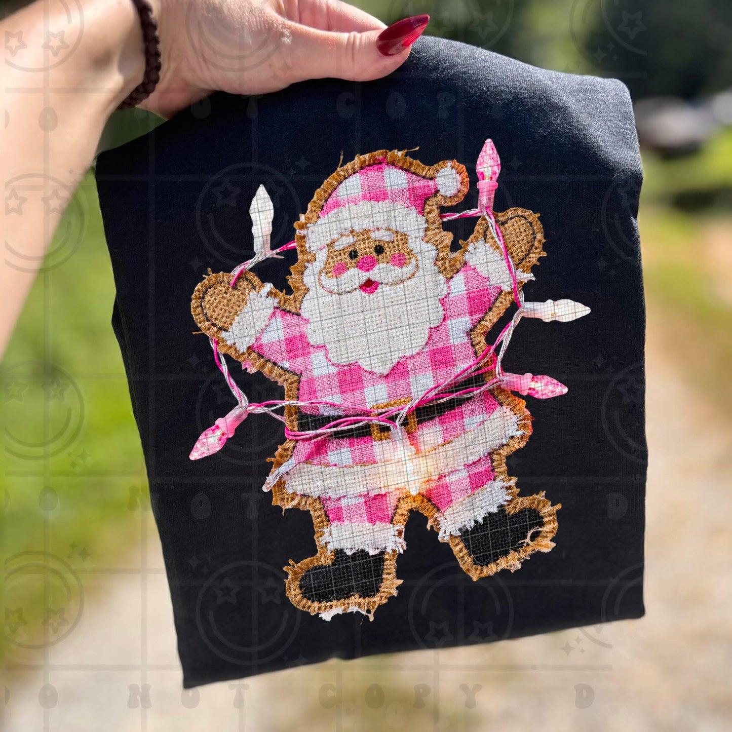 pink patchwork santa