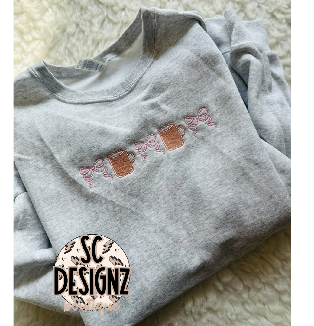 Coffee + bows embroidered sweatshirt