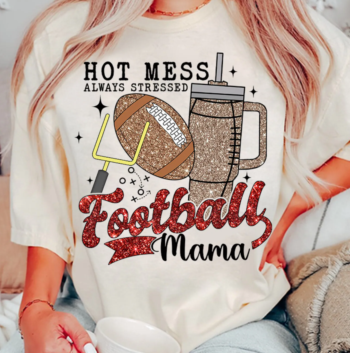 faux glitter hot mess always stressed football mama