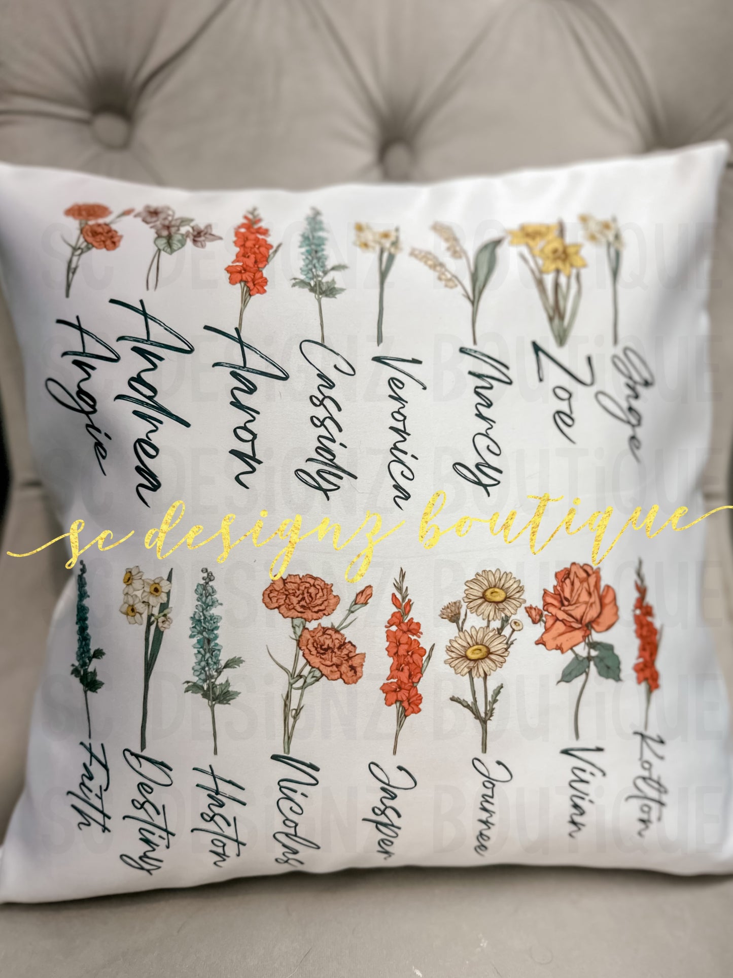 Birth flowers pillow case