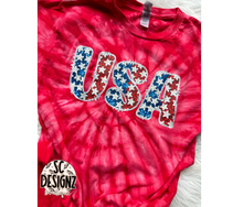 Load image into Gallery viewer, faux glitter usa spiral tee