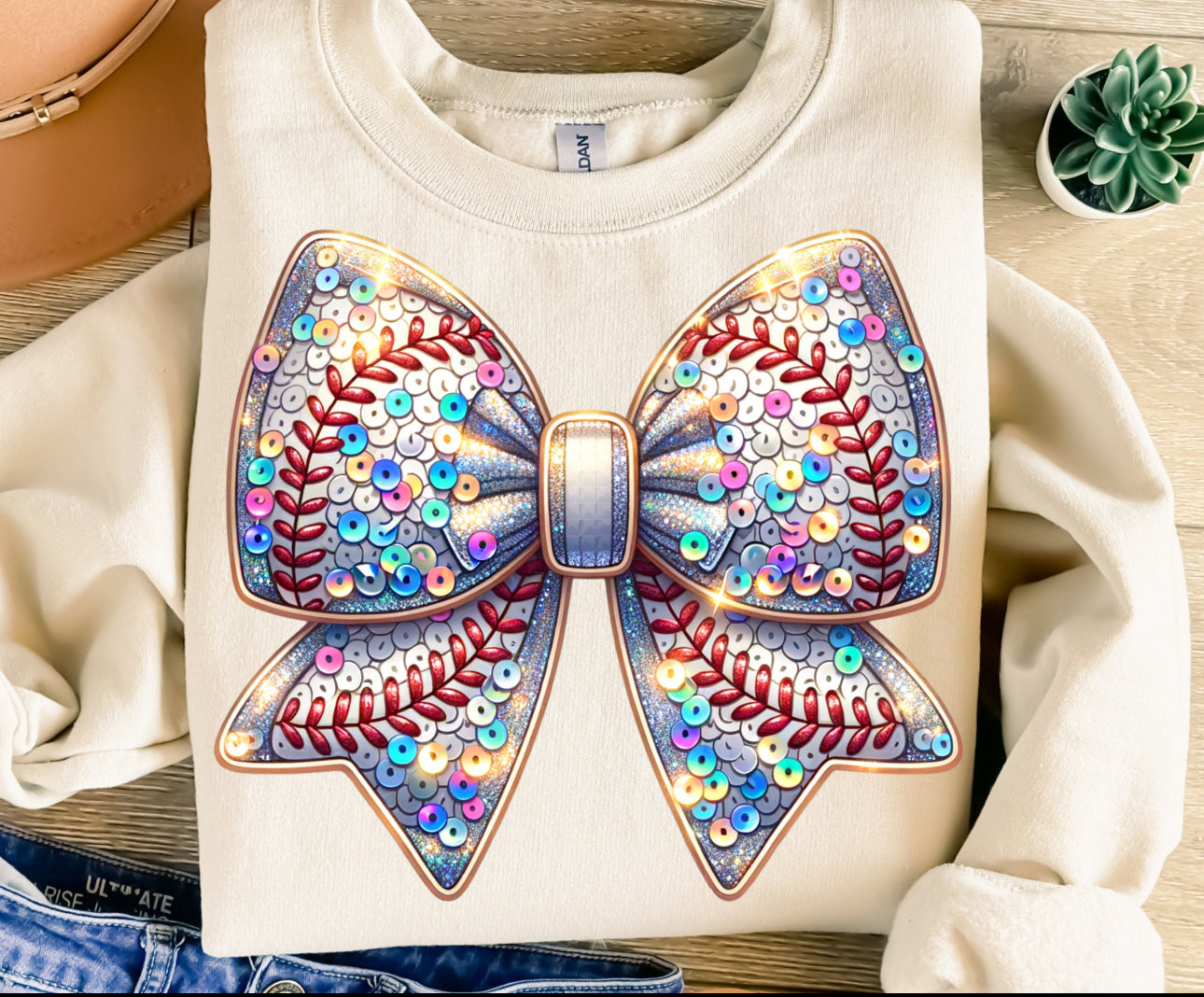 faux glitter baseball bow