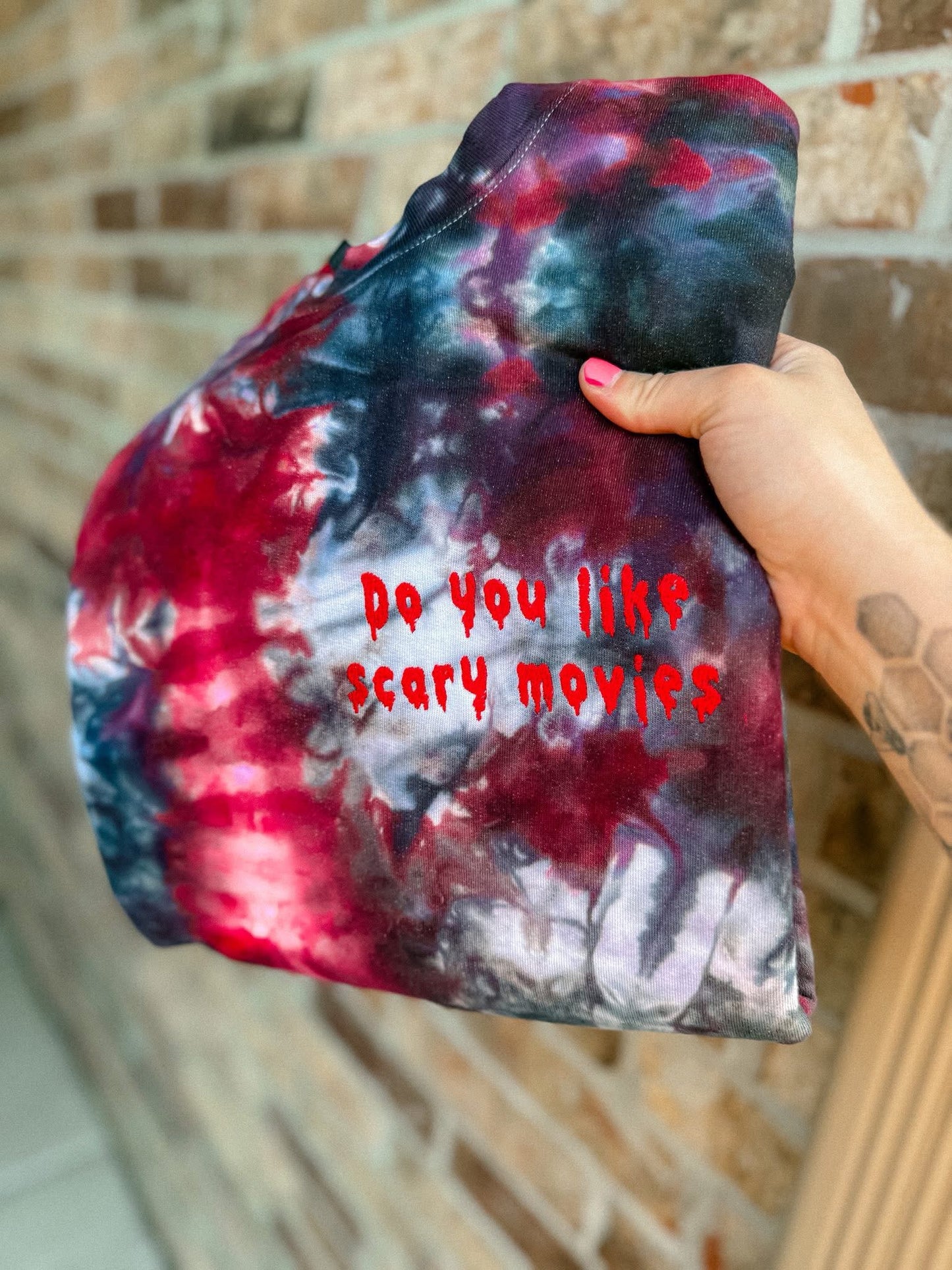Scary movies embroidered hand dyed sweatshirt