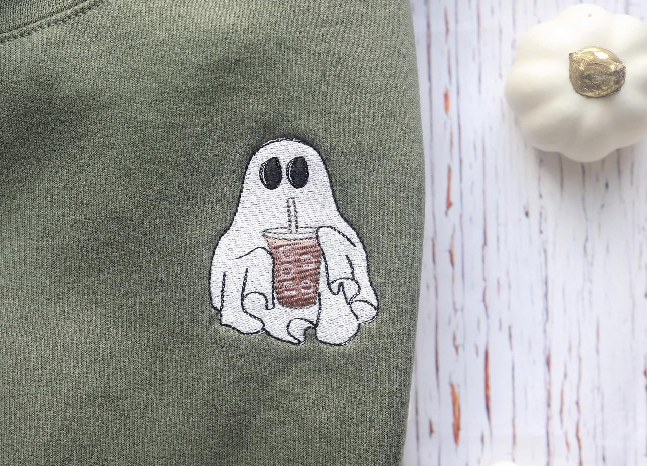 Iced Coffee Ghost Embroidered crewneck