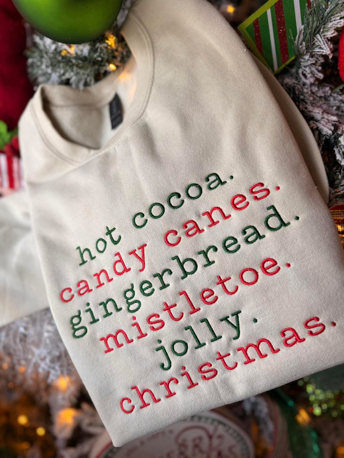 Hot cocoa, candy canes, gingerbread,etc embroidered sweatshirt