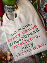 Load image into Gallery viewer, Hot cocoa, candy canes, gingerbread,etc embroidered sweatshirt