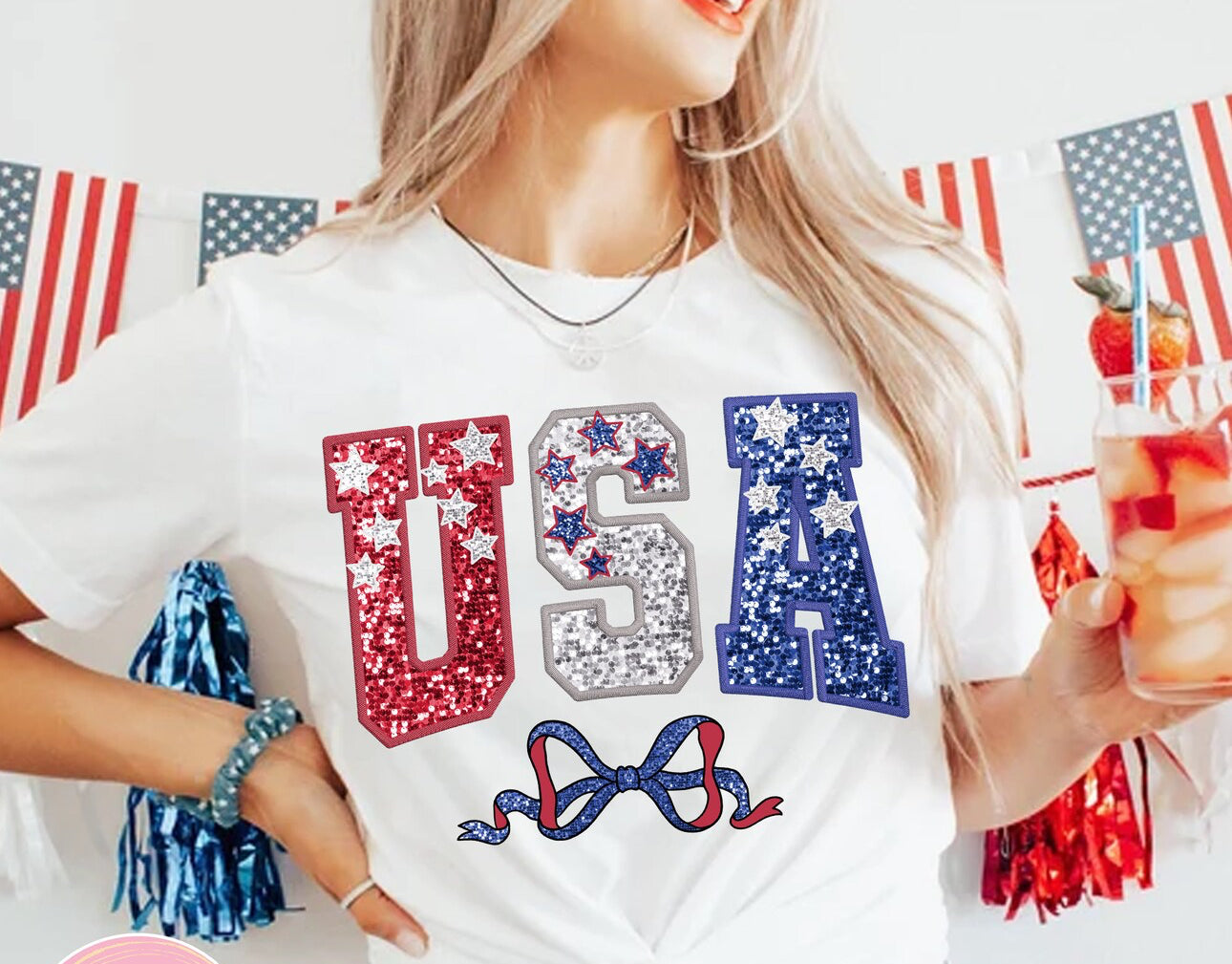 faux glitter USA w/bow