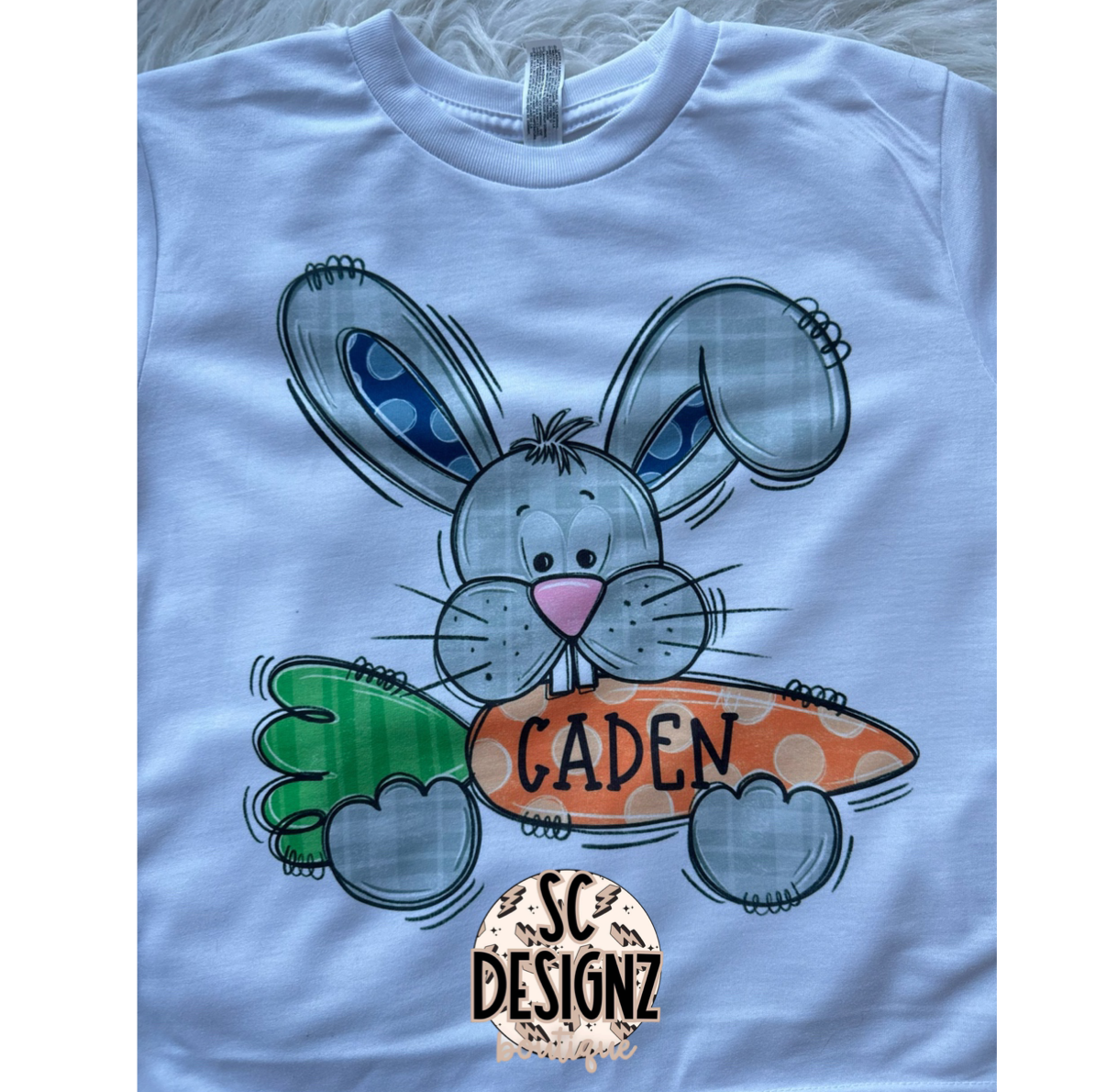 Kids Easter bunny name plate tee