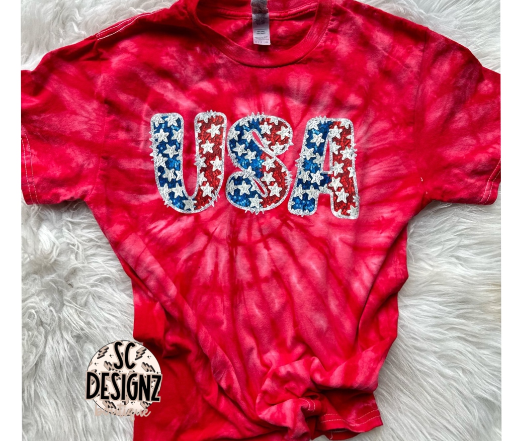 faux glitter usa spiral tee