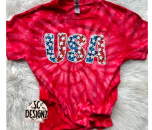 Load image into Gallery viewer, faux glitter usa spiral tee