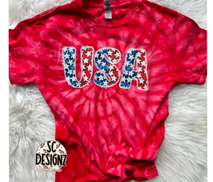 faux glitter usa spiral tee