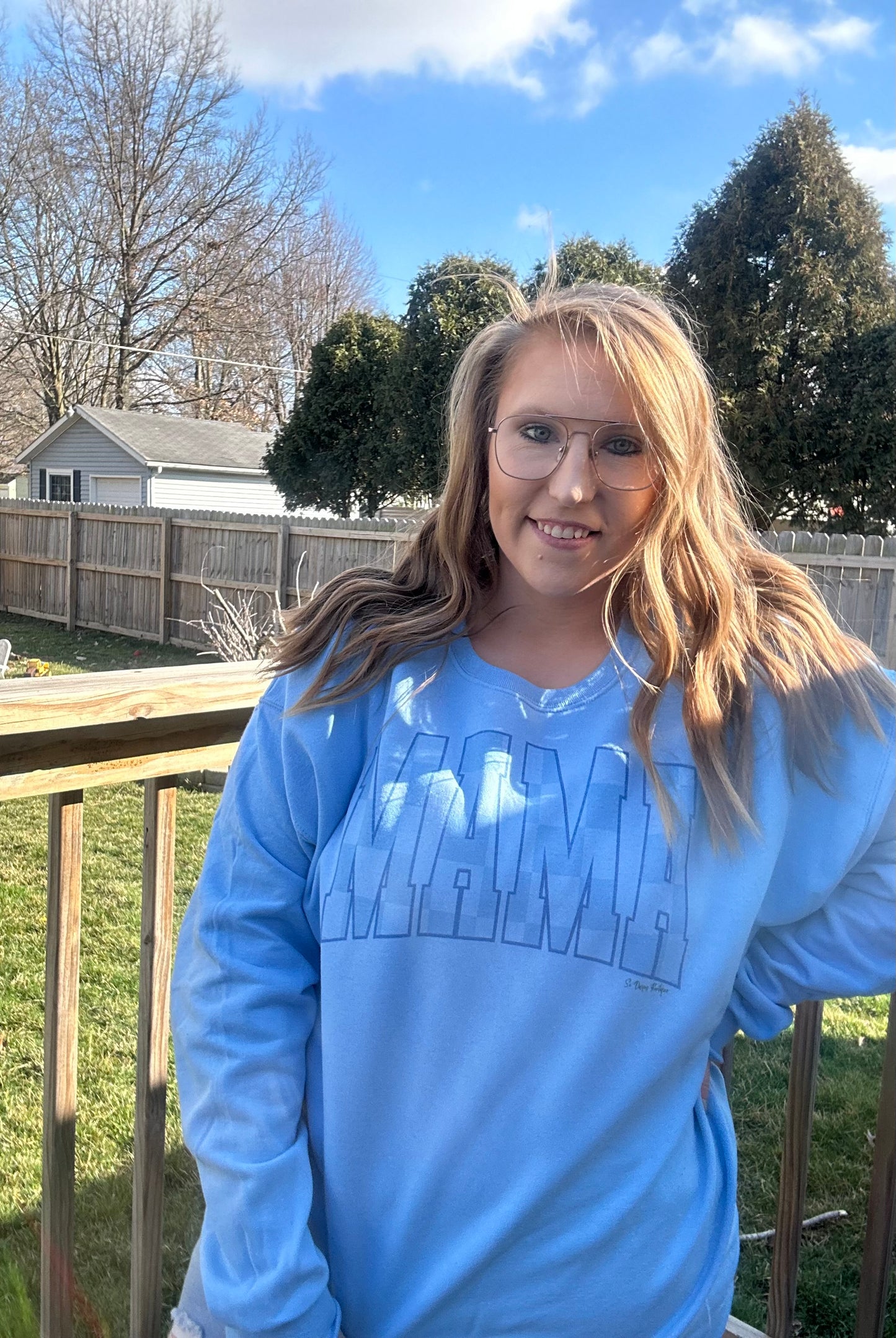 Blue Checkered mama sweatshirt