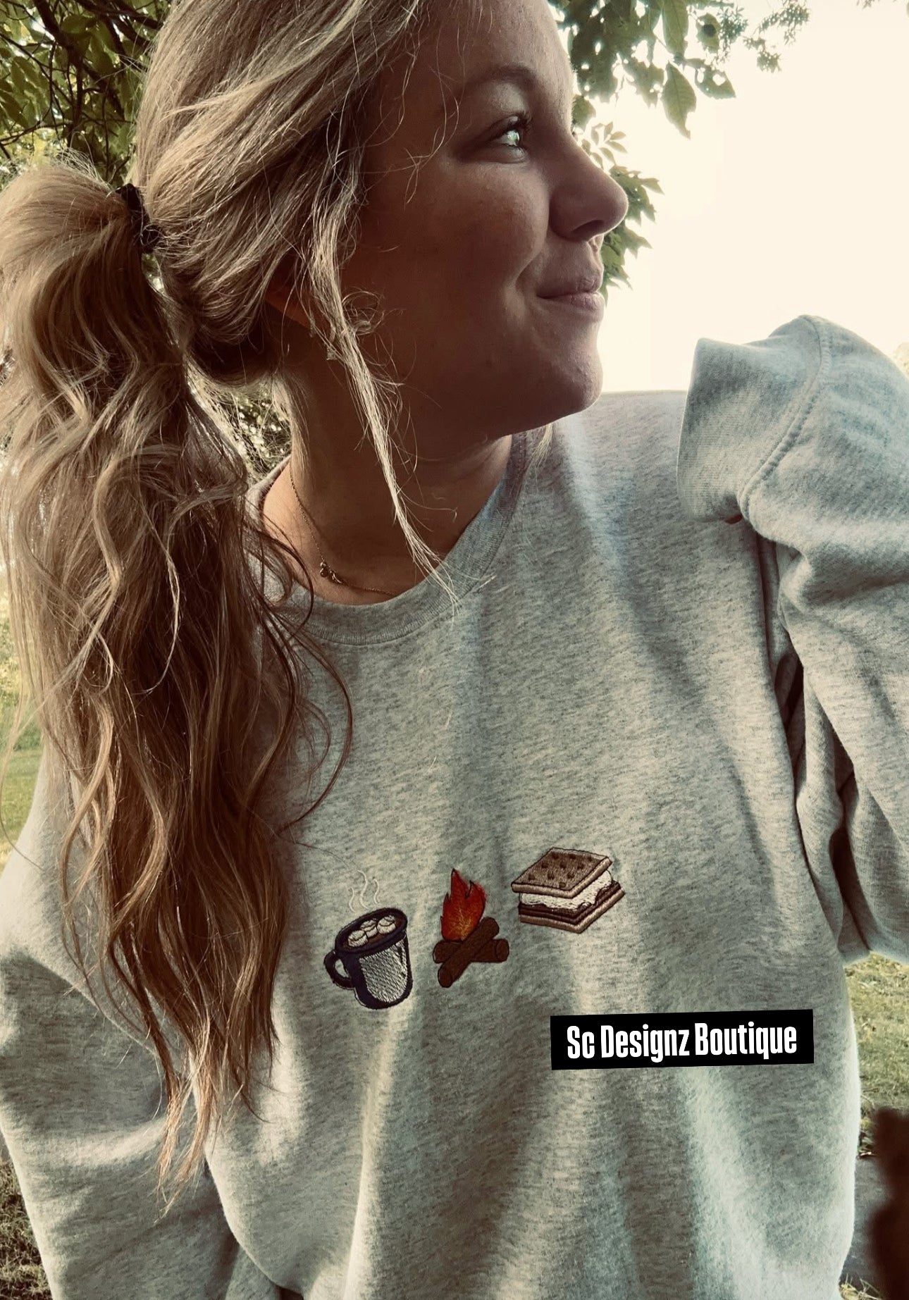 campfire smores embroidered sweatshirt