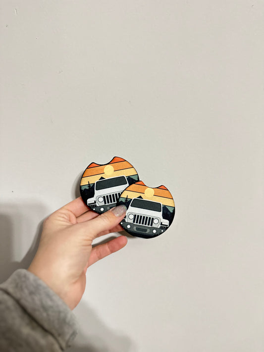 white Je*p car coasters