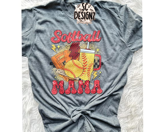 Softball mom - faux glitter