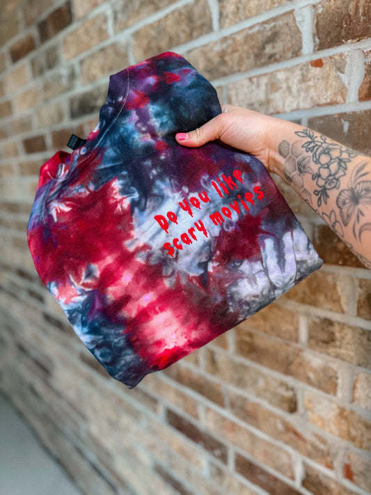 Scary movies embroidered hand dyed sweatshirt
