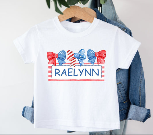 Custom name plate patriotic bows