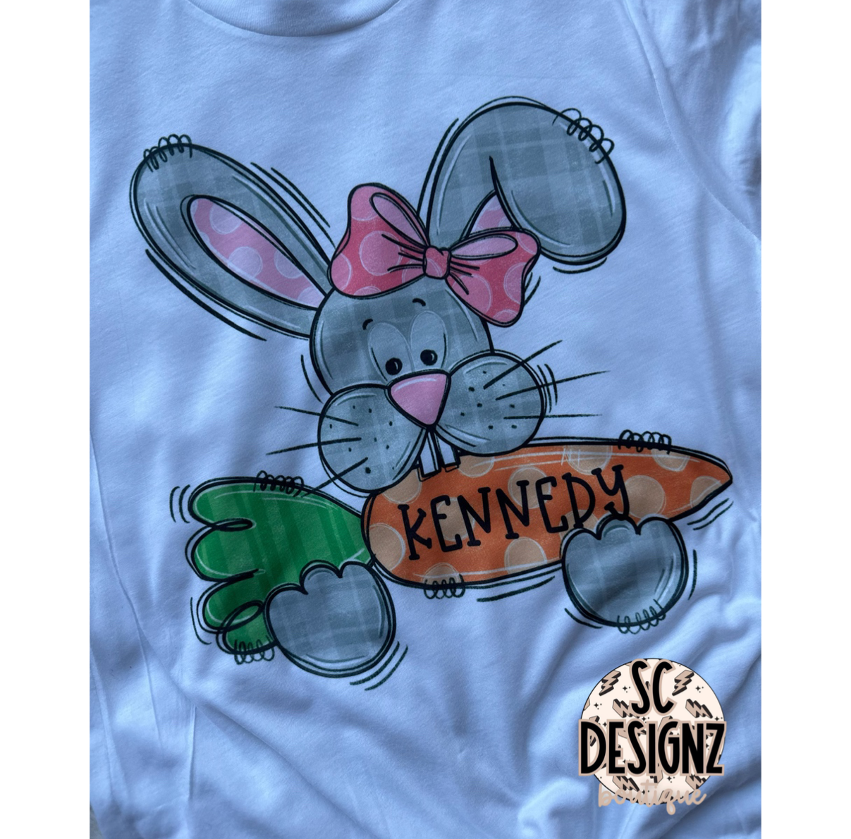 Kids Easter bunny name plate tee