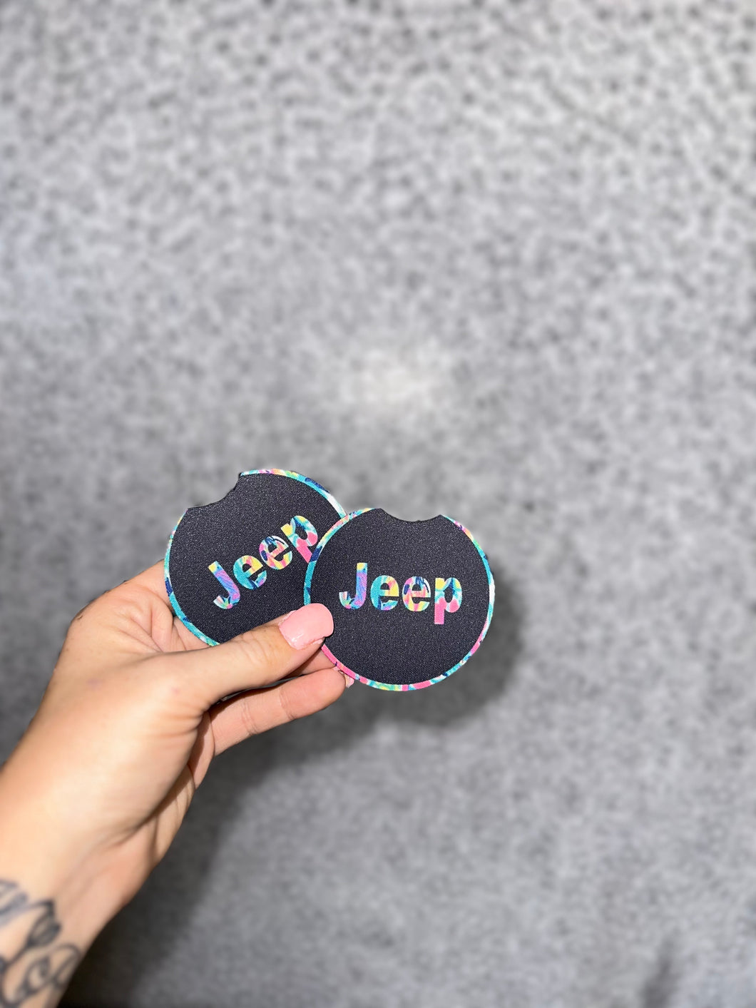 tie dye Je*p car coasters