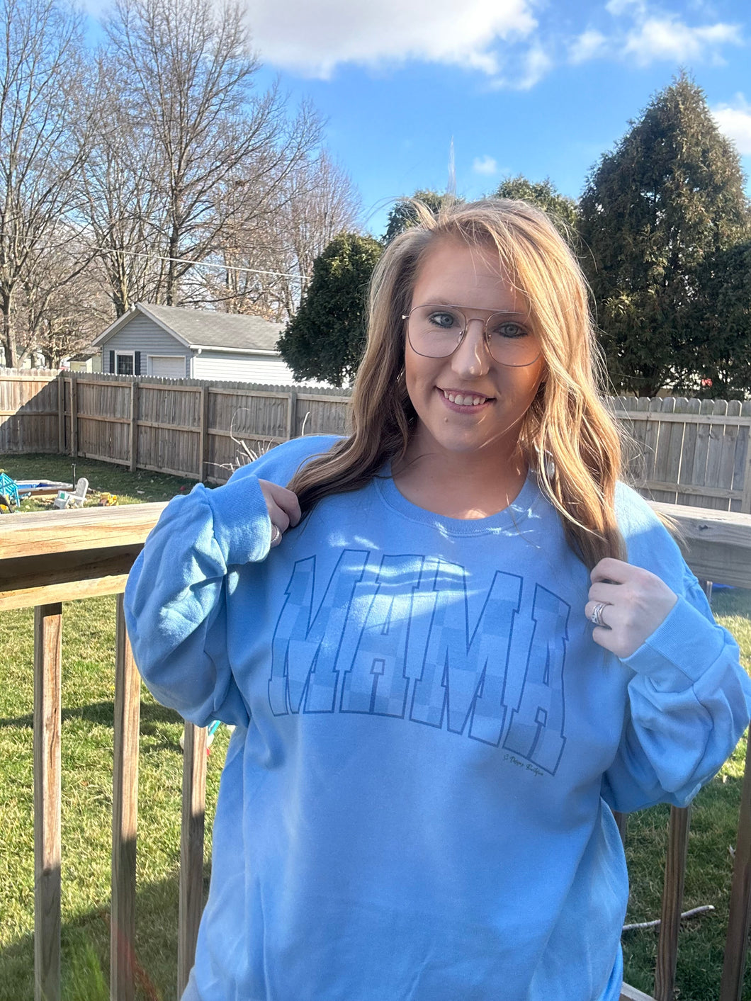 Blue Checkered mama sweatshirt