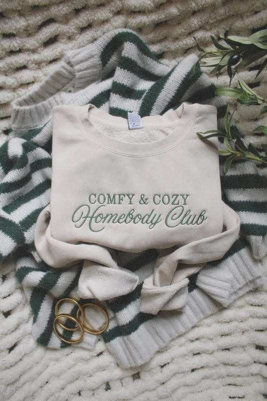 Comfy & cozy homebody club embroidered sweatshirt