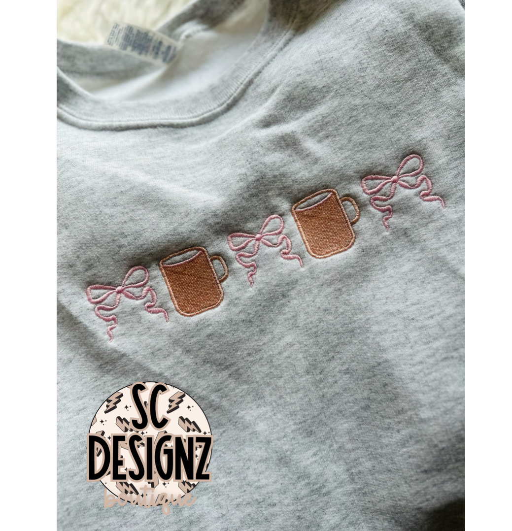 Coffee + bows embroidered sweatshirt