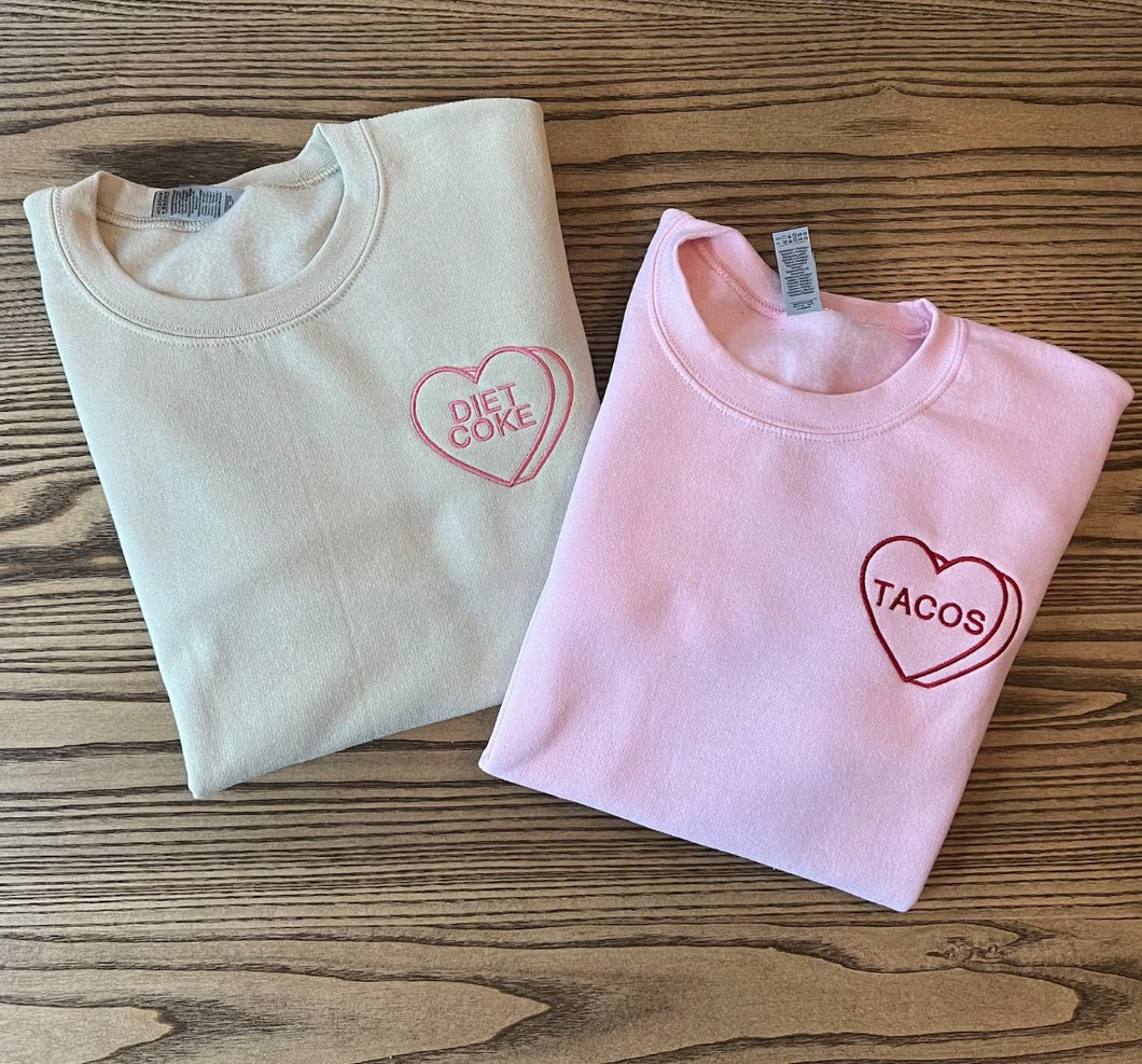 Personalized Candy Hearts embroidered sweatshirt