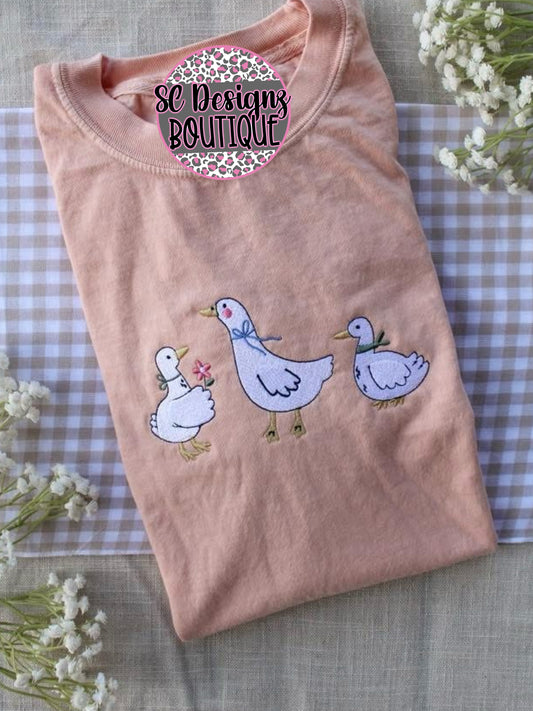 Duck duck goose embroidered.