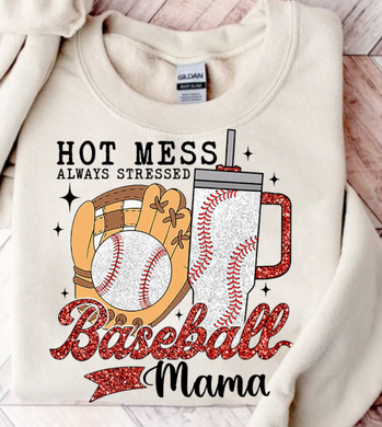 faux glitter hot mess always stressed baseball mama