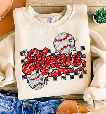 faux glitter retro baseball mama