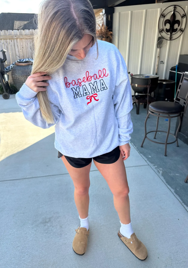 Coquette Baseball mama embroidered sweatshirt