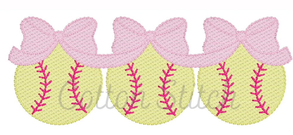 Softball trio with bows embroidered sweatshirt