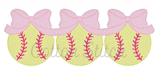 Softball trio with bows embroidered sweatshirt