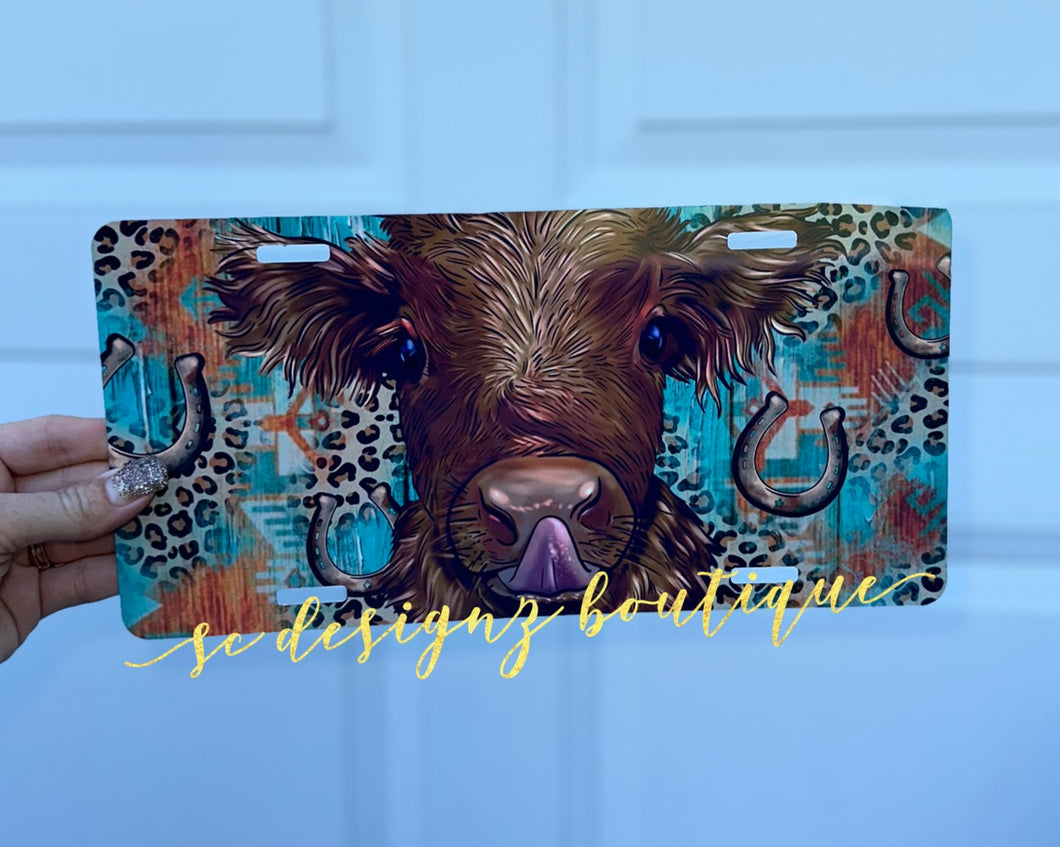 Highland cow license plate