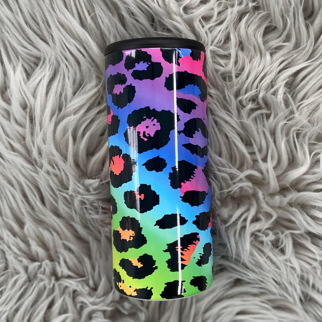 neon leopard can cooler