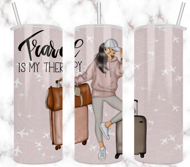 travel is my therapy tumbler