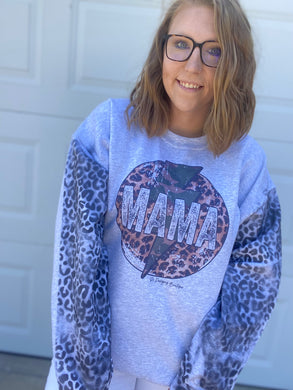 Grungy mama leopard solid sweatshirt