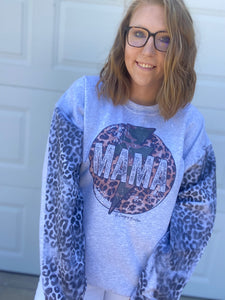 Grungy mama leopard solid sweatshirt