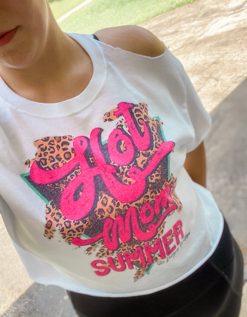 Hot mom summer cropped cold shoulder tee